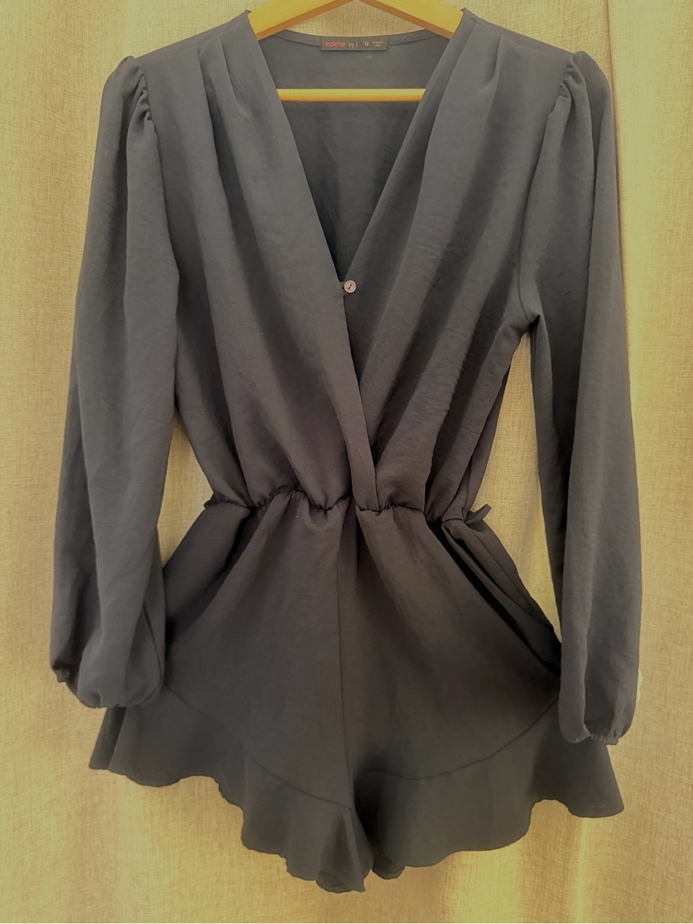 Elegant Black Long-Sleeve Wrap Romper